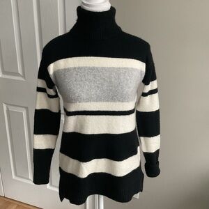 Talbots Black and White Striped Turtleneck Sweater